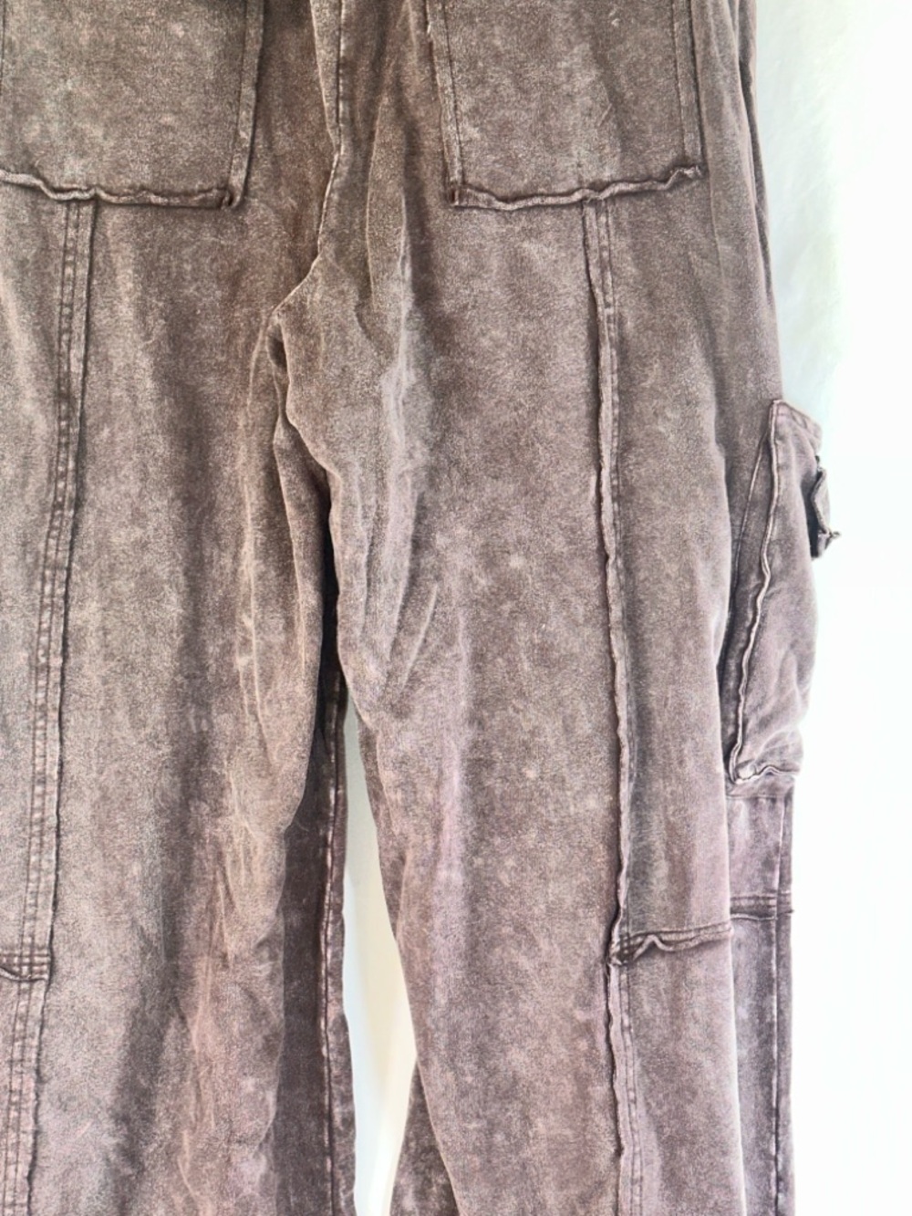 Easel Los Angeles Brown Mineral Wash Wide Leg Pants Boho Cargo Drawstring Size S - Picture 8 of 11